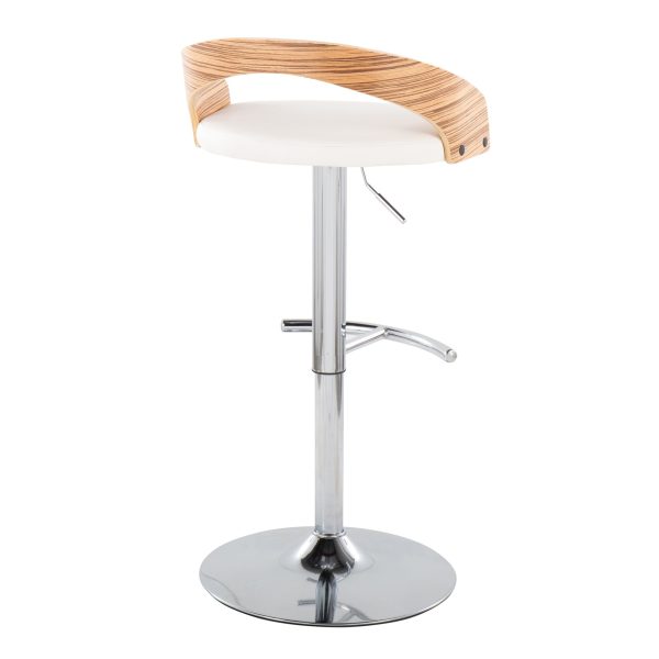 Grotto Chrome Zebra Wood White Faux Leather Swivel Barstools Set of 2 7