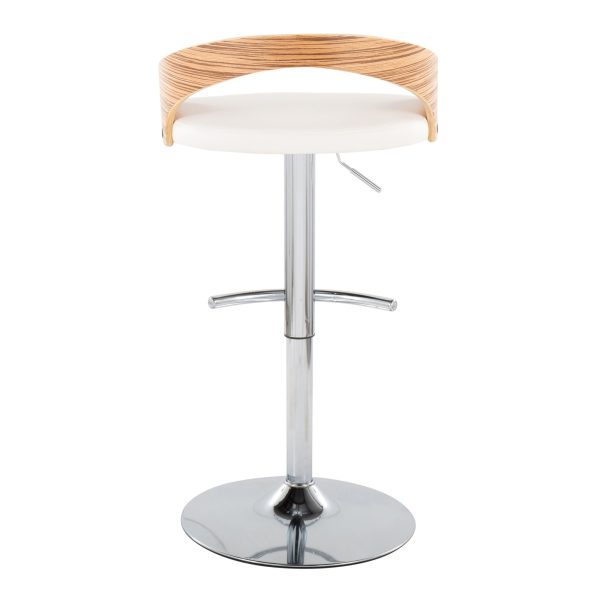 Grotto Chrome Zebra Wood White Faux Leather Swivel Barstools Set of 2 8