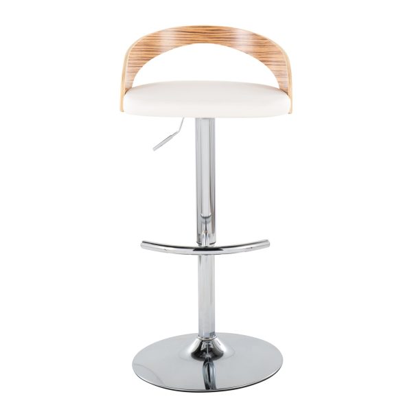 Grotto Chrome Zebra Wood White Faux Leather Swivel Barstools Set of 2 9
