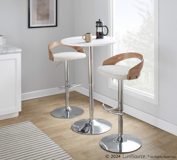 Grotto Chrome and Oat Fabric Swivel Barstools Set of 2 1