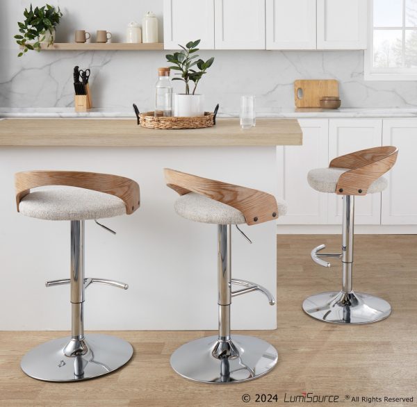Grotto Chrome and Oat Fabric Swivel Barstools Set of 2 2