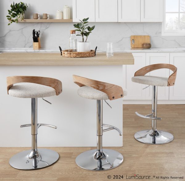 Grotto Chrome and Oat Fabric Swivel Barstools Set of 2 3