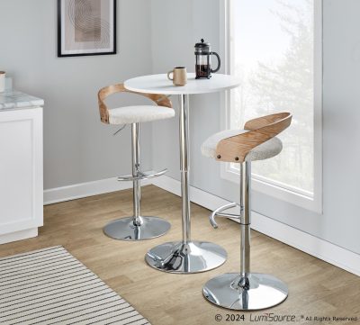 Grotto Chrome and Oat Fabric Swivel Barstools (Set of 2)