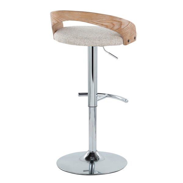 Grotto Chrome and Oat Fabric Swivel Barstools Set of 2 7