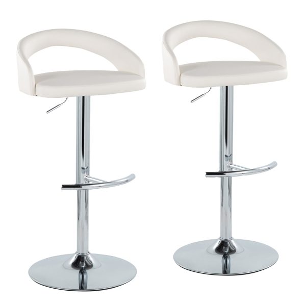 Grotto Contemporary Adjustable Barstool White Faux Leather Chrome Set of 2 Set of 2 2