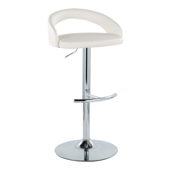 Grotto Contemporary Adjustable Barstool White Faux Leather Chrome Set of 2 Set of 2 3