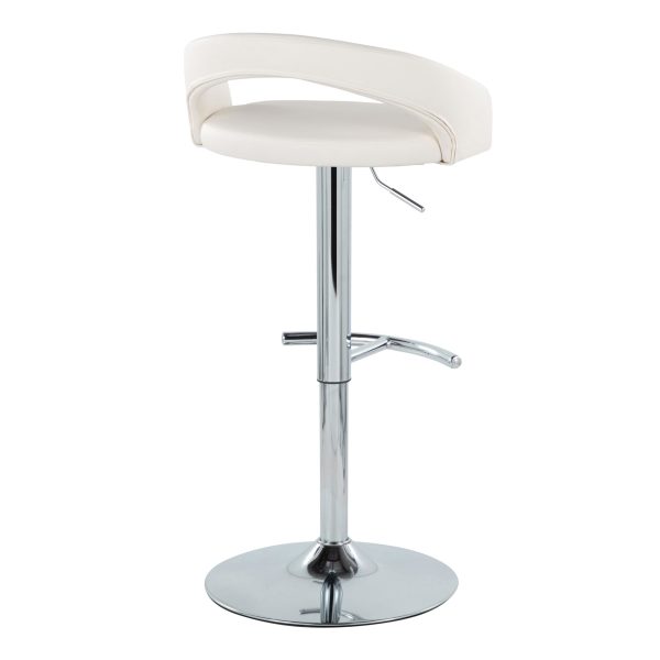 Grotto Contemporary Adjustable Barstool White Faux Leather Chrome Set of 2 Set of 2 5