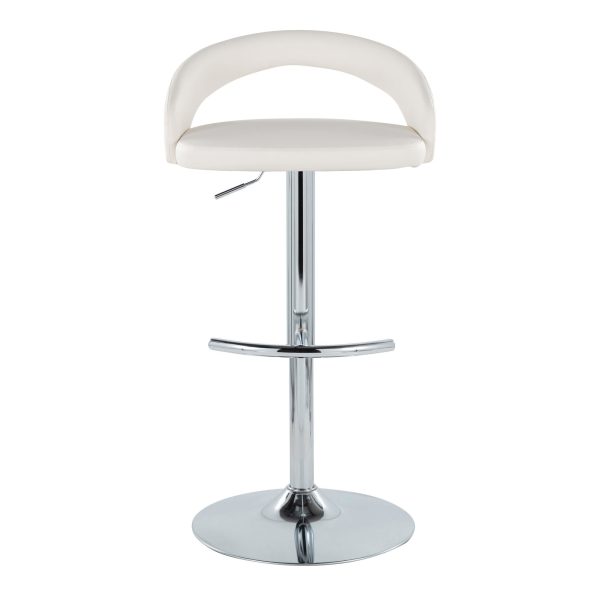 Grotto Contemporary Adjustable Barstool White Faux Leather Chrome Set of 2 Set of 2 7