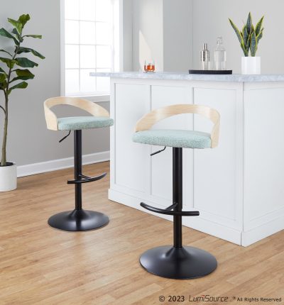 Grotto Contemporary Adjustable Light Green Swivel Barstools (Set of 2)