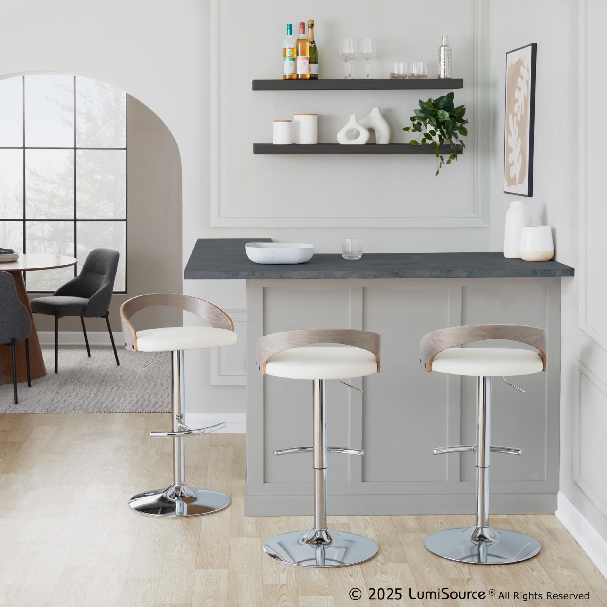 Grotto Contemporary Adjustable Swivel Barstool White/Grey (Set of 2) 2 Grotto Contemporary Adjustable Swivel Barstool White/Grey (Set of 2) - Image 2