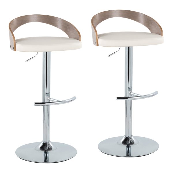 Grotto Contemporary Adjustable Swivel Barstool WhiteGrey Set of 2 2