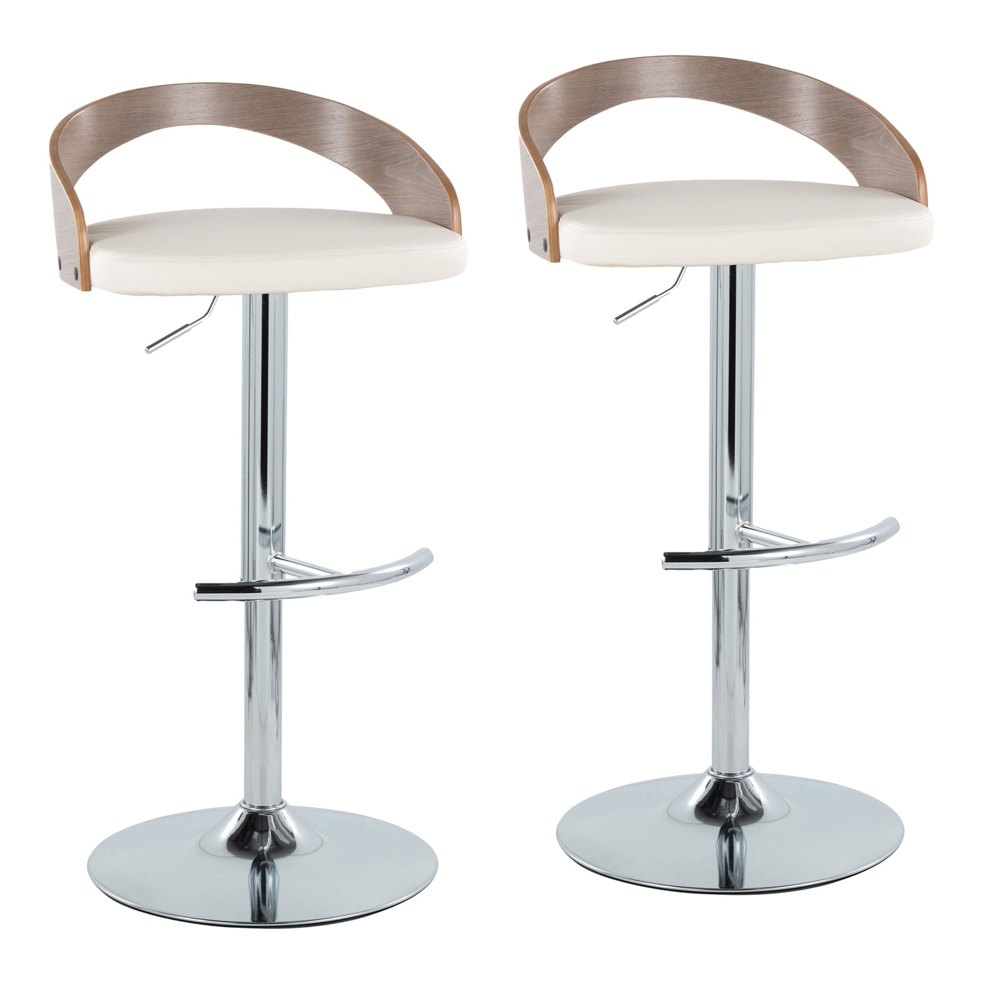 Grotto Contemporary Adjustable Swivel Barstool White/Grey (Set of 2) 3 Grotto Contemporary Adjustable Swivel Barstool White/Grey (Set of 2) - Image 3