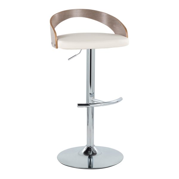 Grotto Contemporary Adjustable Swivel Barstool WhiteGrey Set of 2 3