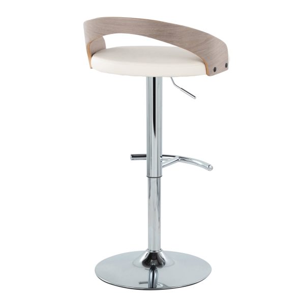 Grotto Contemporary Adjustable Swivel Barstool WhiteGrey Set of 2 5