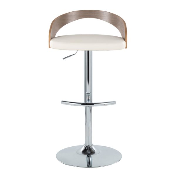 Grotto Contemporary Adjustable Swivel Barstool WhiteGrey Set of 2 7