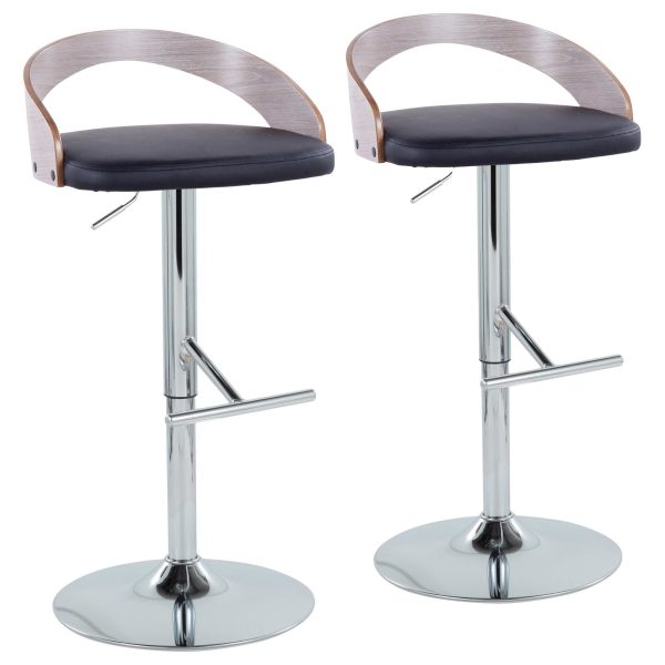 Grotto Contemporary Chrome and Black Adjustable Barstools Set of 2 1