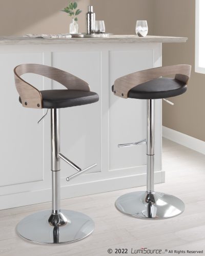 Grotto Contemporary Chrome and Black Adjustable Barstools (Set of 2)