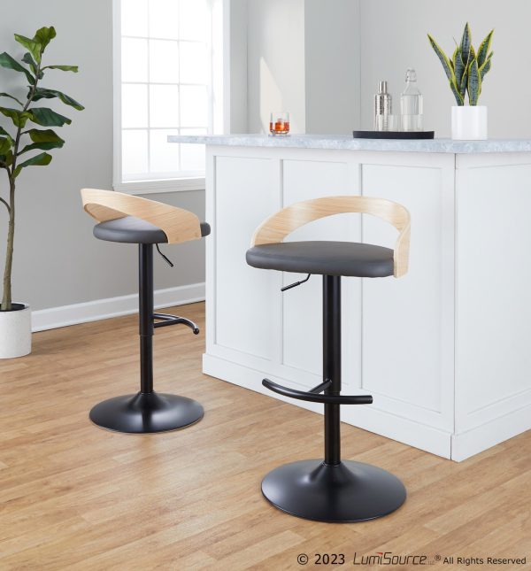 Grotto Contemporary Grey Faux Leather Adjustable Swivel Barstool Set of 2 1
