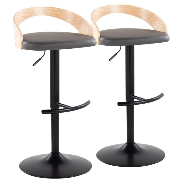 Grotto Contemporary Grey Faux Leather Adjustable Swivel Barstool Set of 2 4