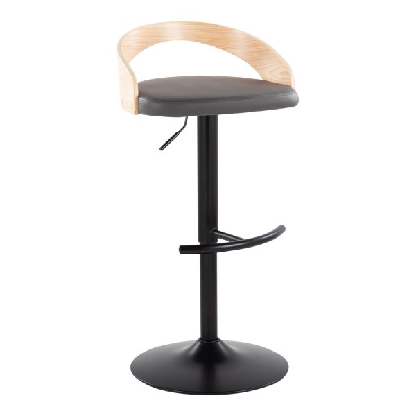 Grotto Contemporary Grey Faux Leather Adjustable Swivel Barstool Set of 2 5