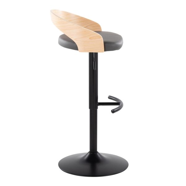Grotto Contemporary Grey Faux Leather Adjustable Swivel Barstool Set of 2 6
