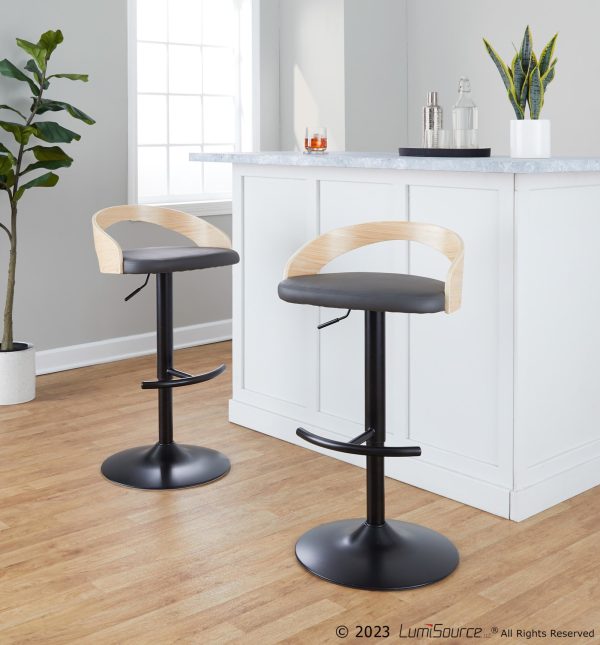 Grotto Contemporary Grey Faux Leather Adjustable Swivel Barstool Set of 2