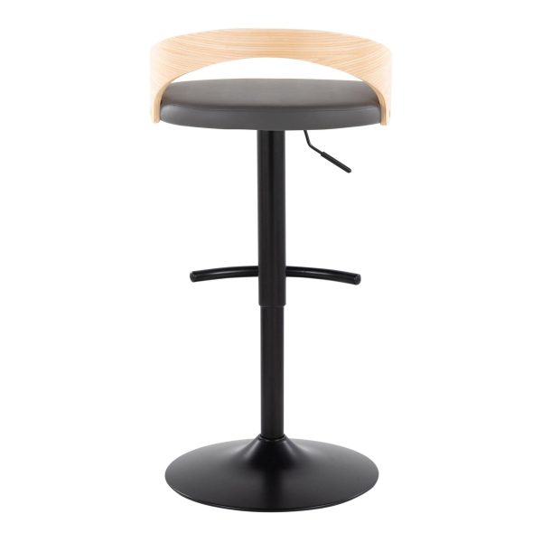Grotto Contemporary Grey Faux Leather Adjustable Swivel Barstool Set of 2 8
