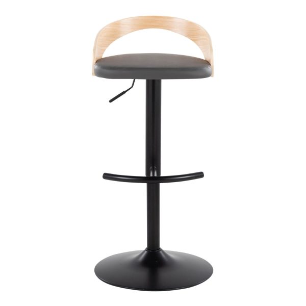 Grotto Contemporary Grey Faux Leather Adjustable Swivel Barstool Set of 2 9
