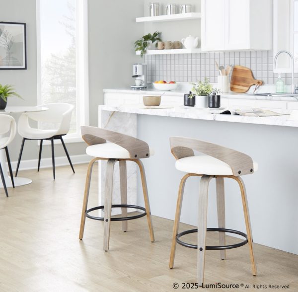 Grotto Contemporary Swivel Counter Stools in Grey and White Set of 2 Set of 2 1