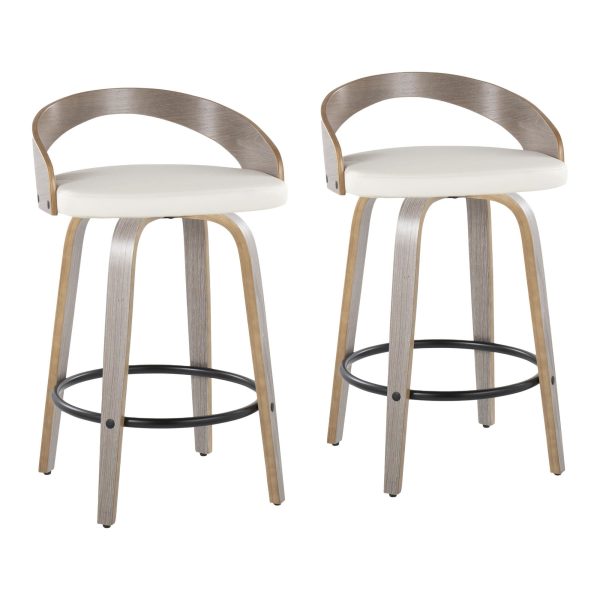 Grotto Contemporary Swivel Counter Stools in Grey and White Set of 2 Set of 2 2