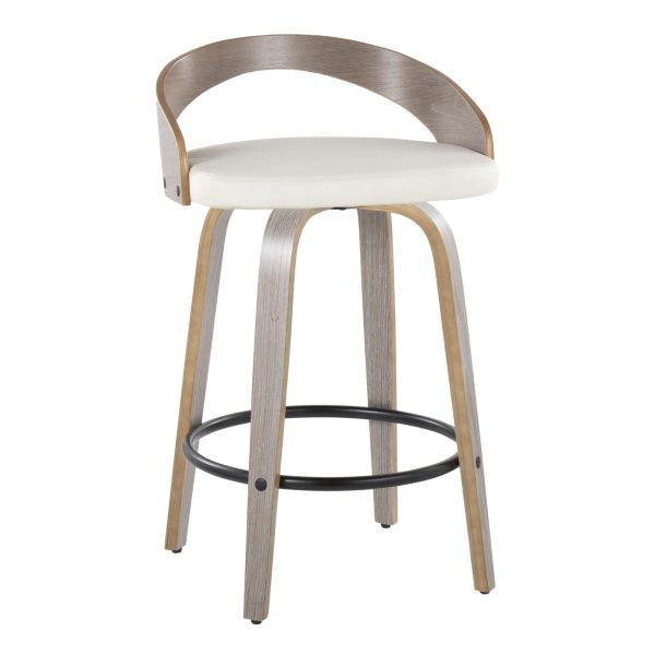 Grotto Contemporary Swivel Counter Stools in Grey and White Set of 2 Set of 2 3