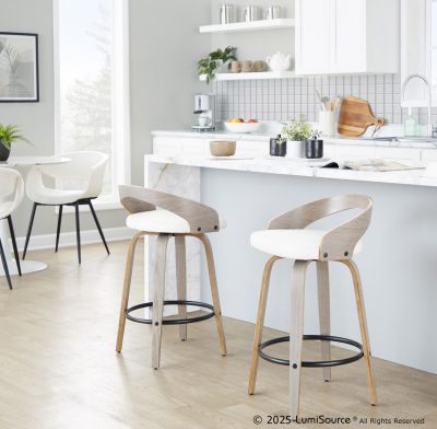 Grotto Contemporary Swivel Counter Stools in Grey and White (Set of 2) (Set of 2)