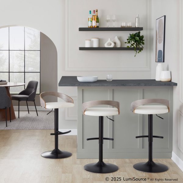 Grotto Contemporary White Faux Leather Adjustable Barstools Set of 2 1