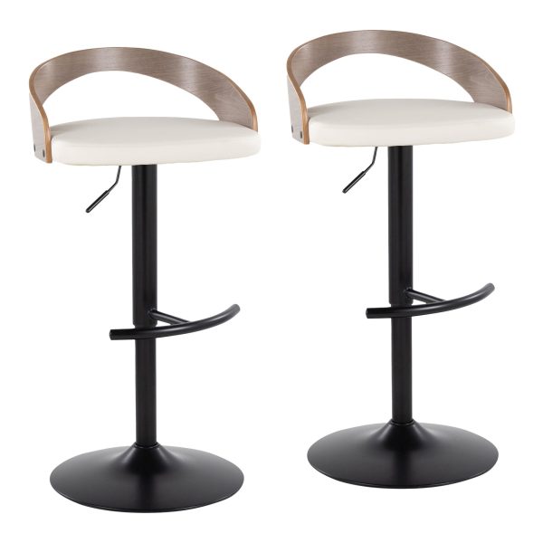 Grotto Contemporary White Faux Leather Adjustable Barstools Set of 2 2