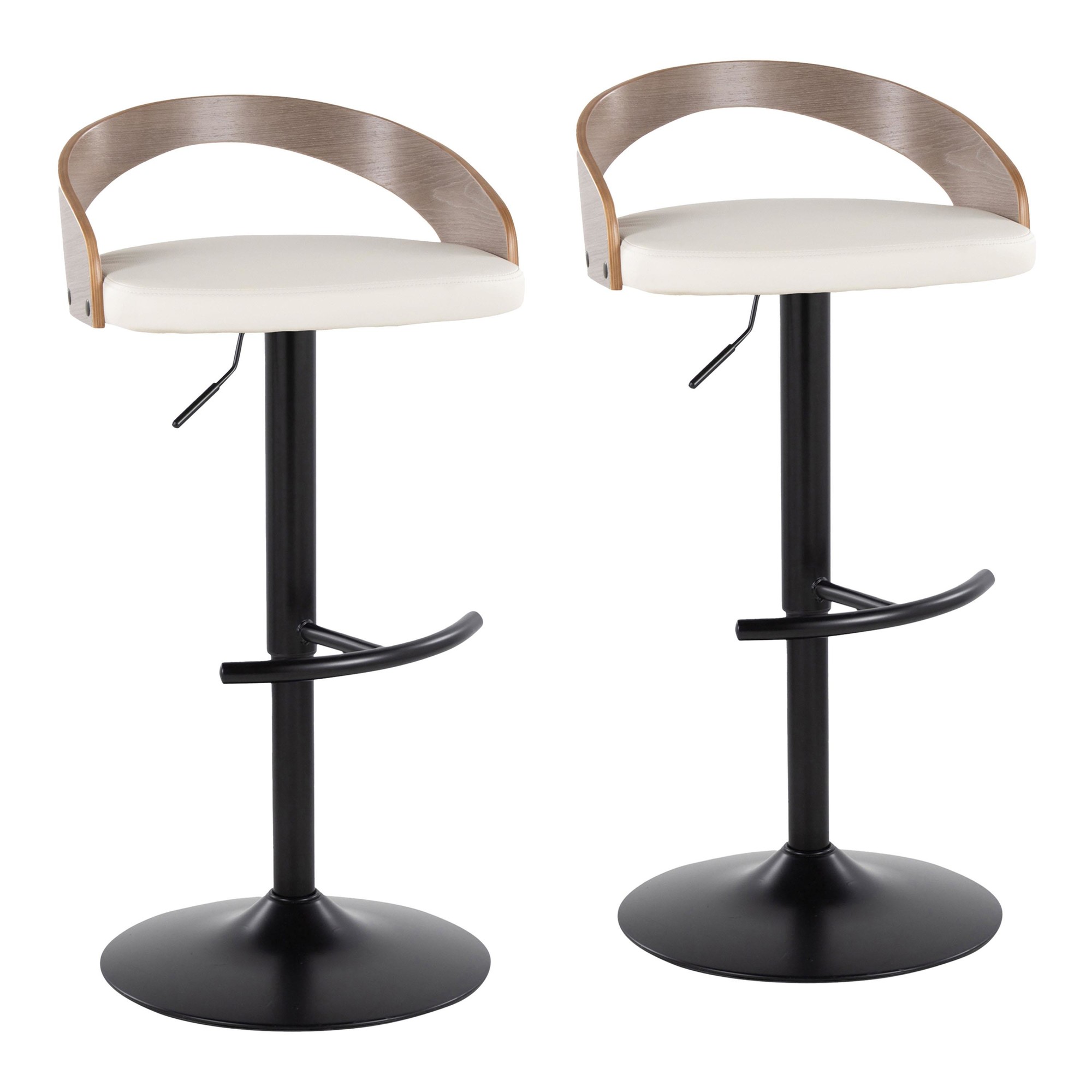 Grotto Contemporary White Faux Leather Adjustable Barstools (Set of 2) 3 Grotto Contemporary White Faux Leather Adjustable Barstools (Set of 2) - Image 3