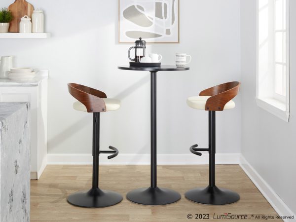 Grotto Cream Faux Leather Adjustable Contemporary Barstools Set of 2 3