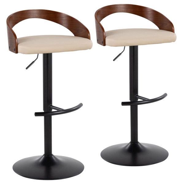 Grotto Cream Faux Leather Adjustable Contemporary Barstools Set of 2 4