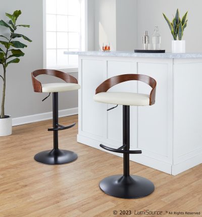 Grotto Cream Faux Leather Adjustable Contemporary Barstools (Set of 2)