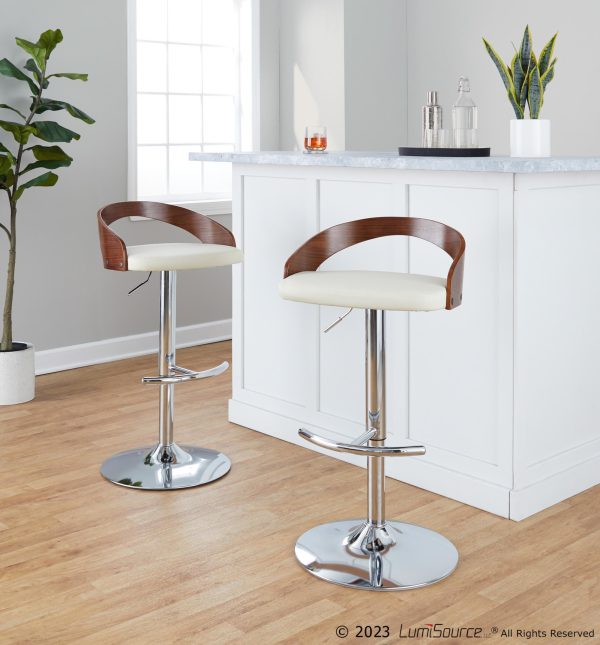 Grotto Cream Faux Leather Contemporary Swivel Barstools Set of 2 1