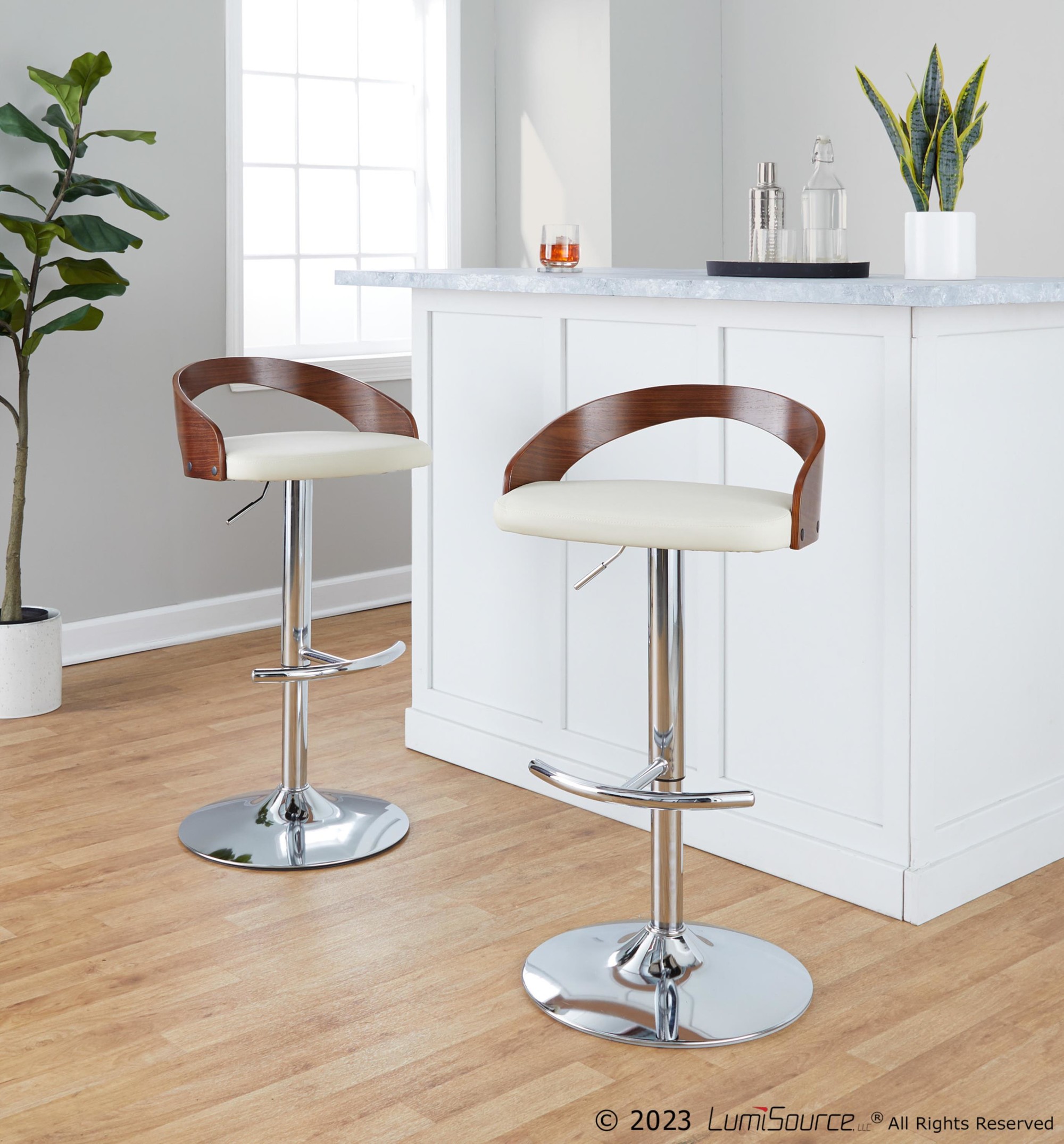 Grotto Cream Faux Leather Contemporary Swivel Barstools (Set of 2) 2 Grotto Cream Faux Leather Contemporary Swivel Barstools (Set of 2) - Image 2