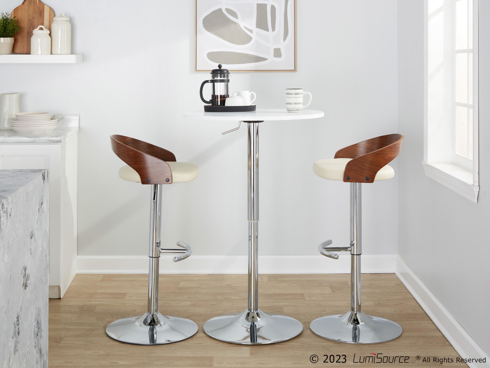 Grotto Cream Faux Leather Contemporary Swivel Barstools (Set of 2) 4 Grotto Cream Faux Leather Contemporary Swivel Barstools (Set of 2) - Image 4