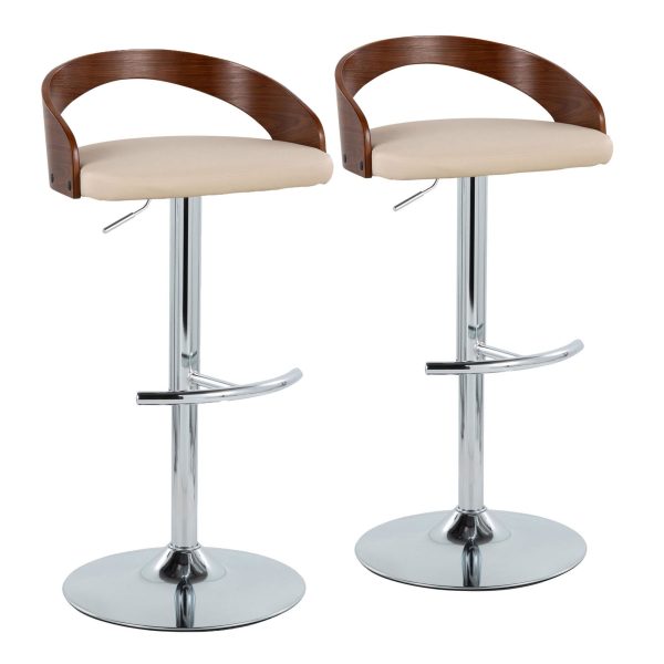 Grotto Cream Faux Leather Contemporary Swivel Barstools Set of 2 4