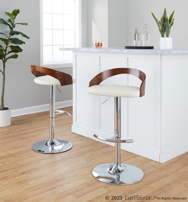 Grotto Cream Faux Leather Contemporary Swivel Barstools Set of 2