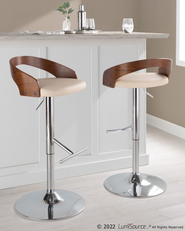 Grotto Cream Faux Leather Mid Century Modern Adjustable Barstool Set of 2 1