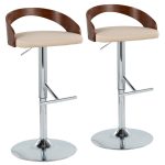 Grotto Cream Faux Leather Mid-Century Modern Adjustable Barstool (Set of 2) 12 Grotto Cream Faux Leather Mid-Century Modern Adjustable Barstool (Set of 2)