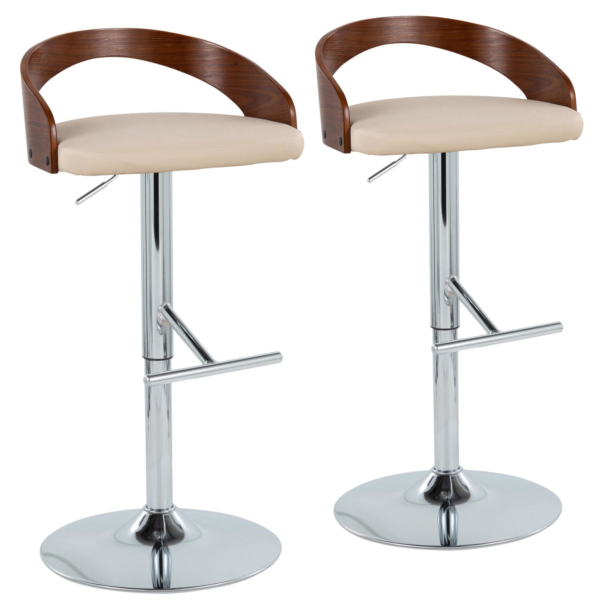 Grotto Cream Faux Leather Mid-Century Modern Adjustable Barstool (Set of 2) 3 Grotto Cream Faux Leather Mid-Century Modern Adjustable Barstool (Set of 2) - Image 3