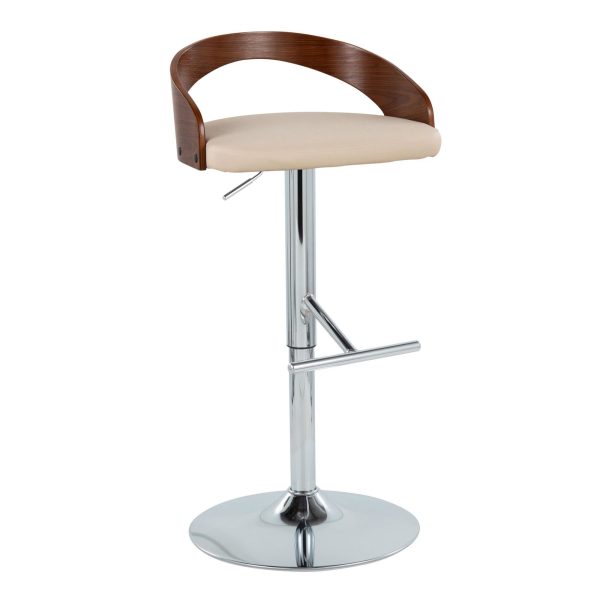 Grotto Cream Faux Leather Mid Century Modern Adjustable Barstool Set of 2 3
