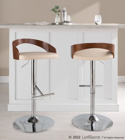 Grotto Cream Faux Leather Mid-Century Modern Adjustable Barstool (Set of 2)