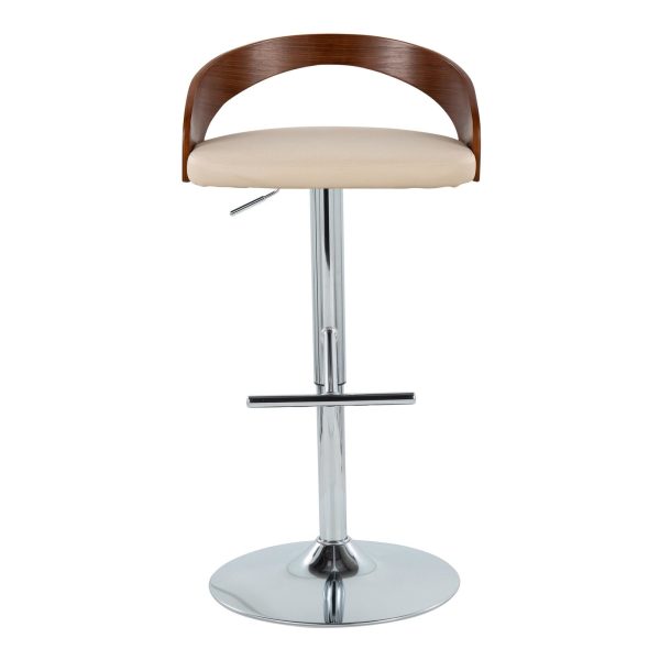 Grotto Cream Faux Leather Mid Century Modern Adjustable Barstool Set of 2 7