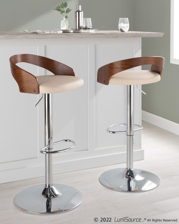 Grotto Cream Mid Century Modern Adjustable Swivel Barstools Set of 2 1